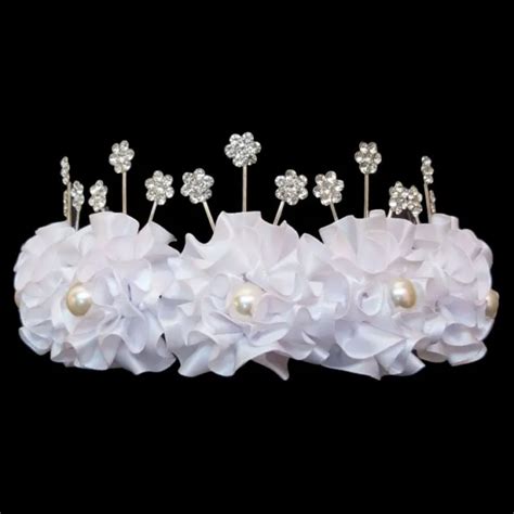 Diad Me Couronne De Fleurs Mariage Mari E Satin Perles Et Cristal Blanc