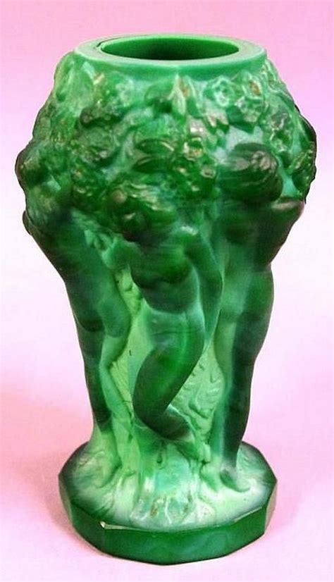 Malachite Glass Vase With Nude Dancers European Glass