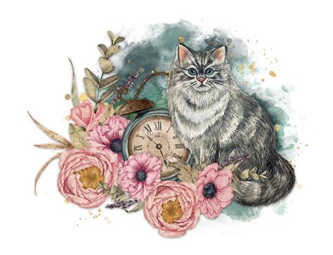 Download Cat Animal Flowers Royalty Free Stock Illustration Image