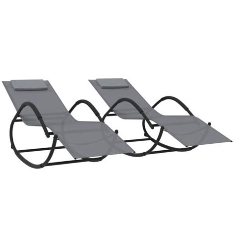 Chaises longues à bascule 2 pcs Gris Acier et textilène