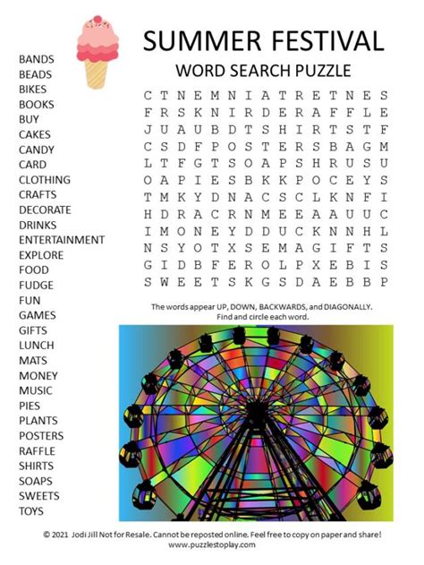 Summer Festival Word Search Puzzle Puzzles To Play