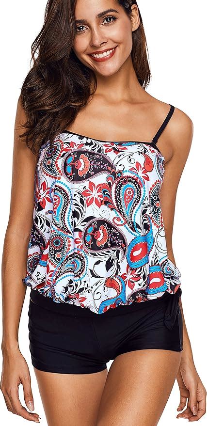 Crazycatz Womens Two Pieces Blouson Tankini Swimsuit Uk