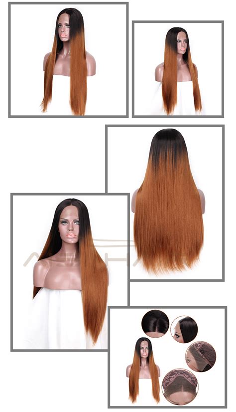 Aisi Hair 26 Inch Long Silky Straight Wig Ombre Brown Dark Root Wig