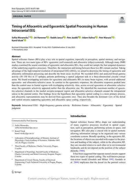 Pdf Timing Of Allocentric And Egocentric Spatial Processing In Human