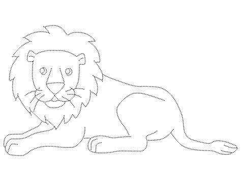 Tracing Lion Animal Drawing Kids Preschool Pages Dotted Printables