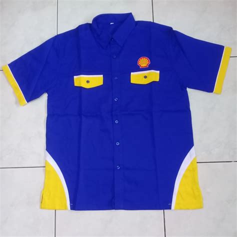 Jual Kemeja Baju Mekanik Work Shirt Oli Shell Biru Size L Di Lapak