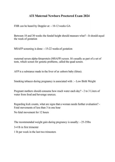 ATI OB / ATI OB Maternal Newborn Final / ATI Maternal Newborn Proctored
