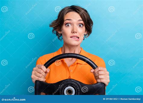 Photo Of Guilty Unhappy Lady Wear Orange T Shirt Biting Lip Getting In