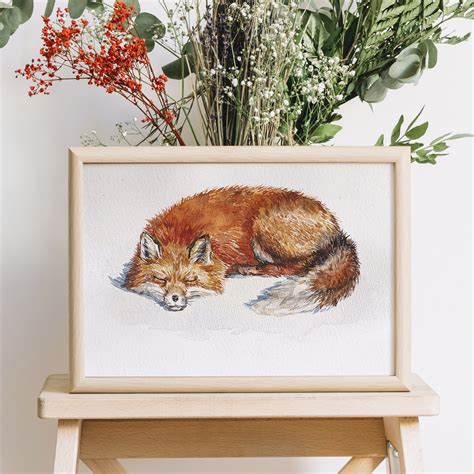 Sleeping fox original watercolor artwork - Inspire Uplift