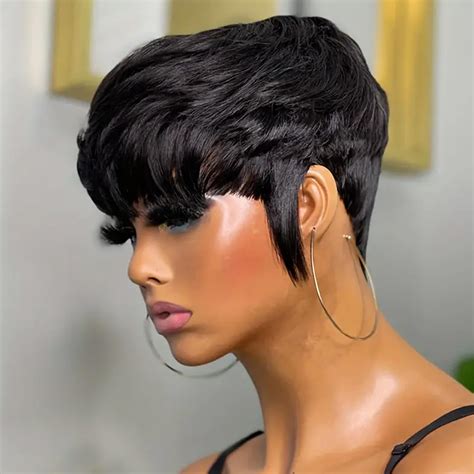 Amazon Rofa Short Human Hair Wigs With Bangs Pixie Cut Wigs For