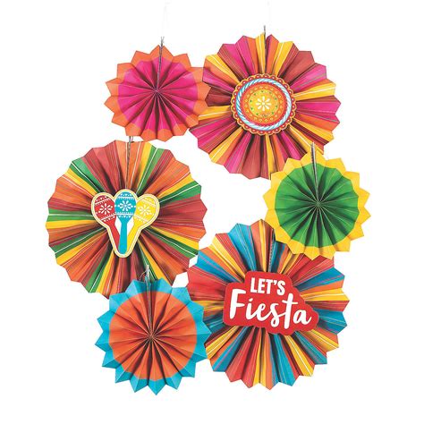 Fiesta Paper Hanging Fans Party Decor 6 Pieces Ebay