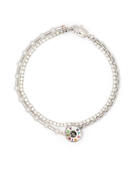 Bimba Y Lola Crystal Embellished Logo Charm Bracelet Farfetch