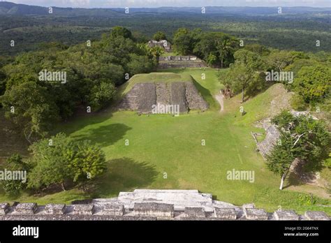 A view from "El Castillo" shows the plazas and Palace at Xunantunich Stock Photo - Alamy