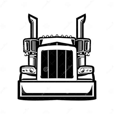 Semi Truck Silhouette Front View Black And White Vector Art In White