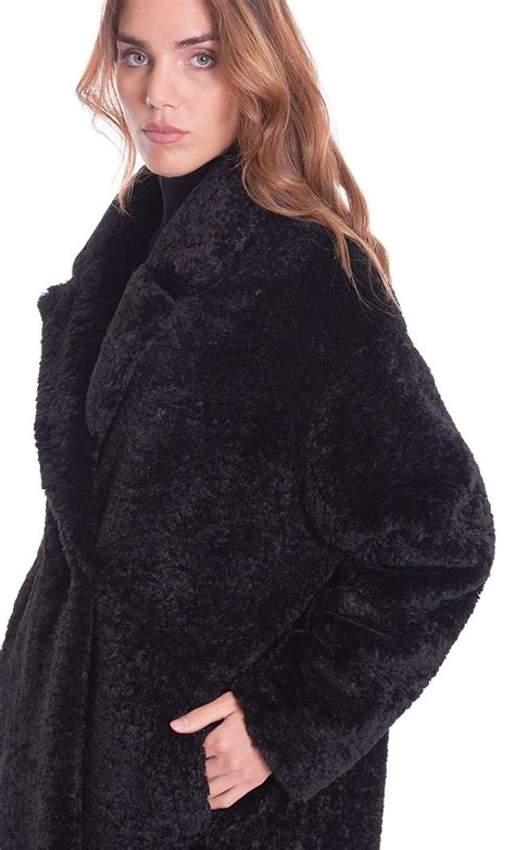 Cappotto Lungo In Ecopelliccia Trussardi Donna Doppio Petto Nero