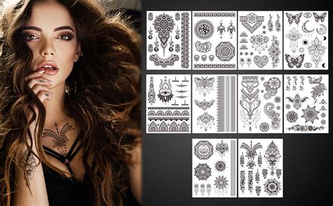 Amazon Viwieu Fake Small Black Henna Temporary Tattoos Pack