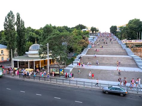 Famous Potemkin Stairs in Odessa, Ukraine, with Funicular at Left