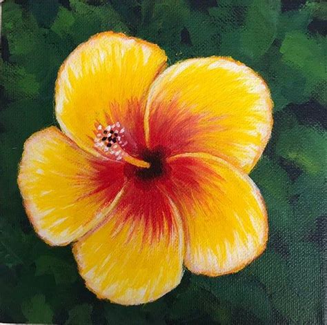 Yellow Hibiscus Flower Painting Original Acrylic Painting Etsy Flower Painting Flower