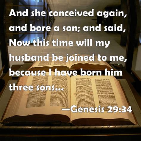 Genesis 29:34 And she conceived again, and bore a son; and said, Now ...