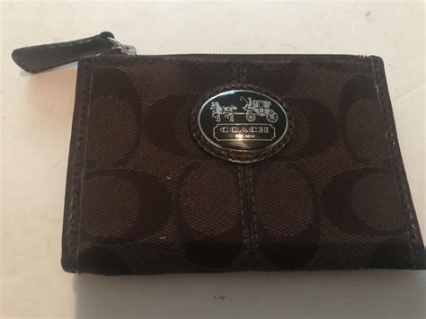 Coach Brown Canvas Signature Logo Skinny Mini Wallet Gem