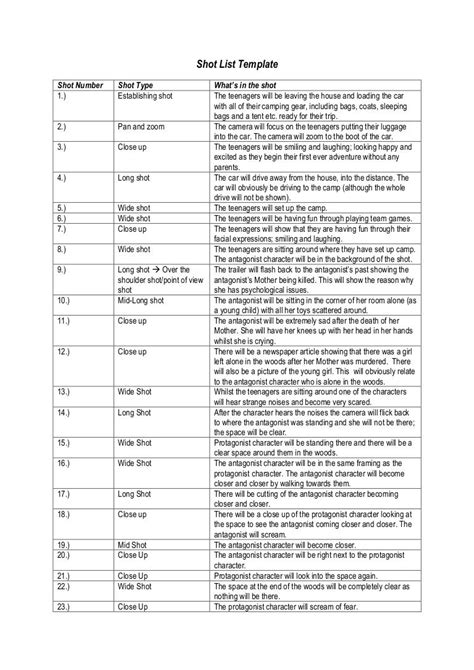 10 Film Shot List Template - Perfect Template Ideas