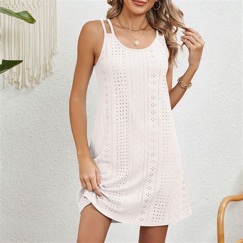 Jzuxvd Womens Swimsuit Cover Up Spaghetti Strap Eyelet Embroidery Scoop Neck Sleeveless Casual