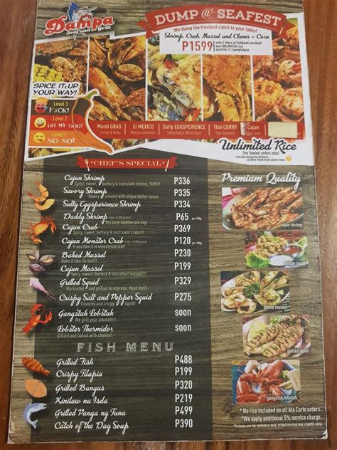 Menu at Dampa Seafood Grill - Tomas Morato restaurant, Quezon City