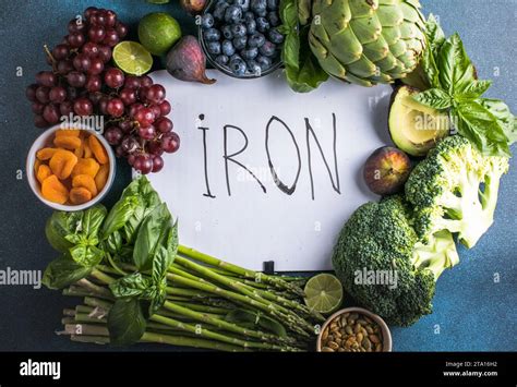 Iron Rich Food Assortment Of Fruits And Vegetables To Prevent Or Fight