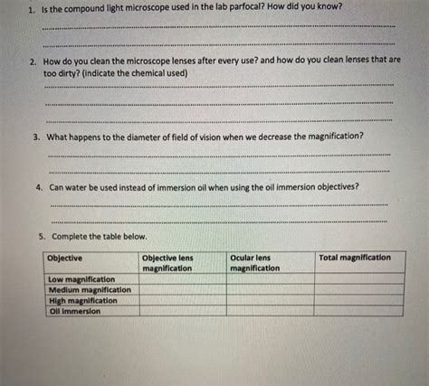 Solved 1. Is the compound light microscope used in the lab | Chegg.com