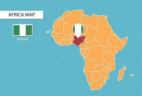 Nigeria map in Africa, icons showing Nigeria location and flags ...