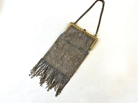 Vintage Beaded Purse Antique French Steel Microbead Evening Cocktail