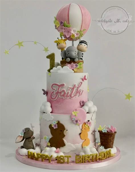 Celebrate With Cake Animals Hotair Balloon 1st Birthday 2 Tier Cake