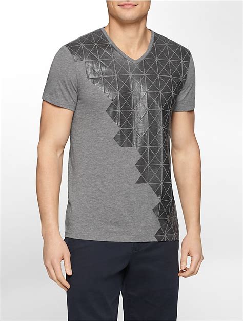 Calvin Klein Mens Ck One Slim Fit Tonal Grid V Neck Graphic T Shirt Ebay