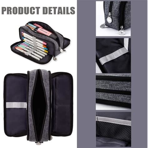 Trousse Scolaire Gris Crayons Grande Capacit Avec Compartiments