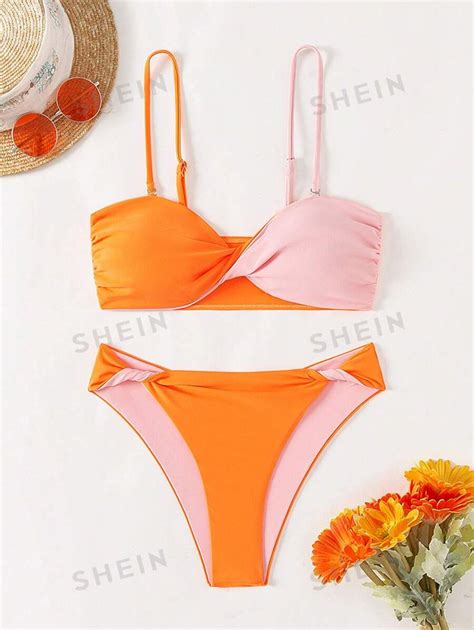 Maillot De Bain S Par Tordu Colorblock Maillot De Bain Bikini Tenue