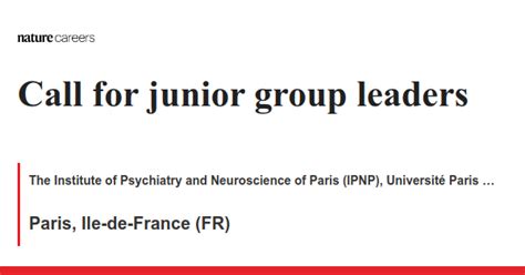 Call For Junior Group Leaders Job With Institut De Psychiatrie Et