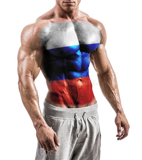 Shirtless Muscular Man With Russia Flag Painted On Naked Chest Stock Photo Image Of