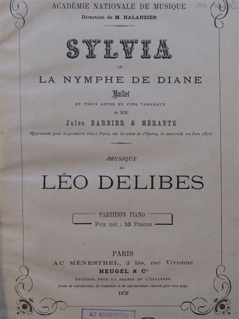 Delibes L O Sylvia Ou La Nymphe De Diane Ballet Piano De Delibes