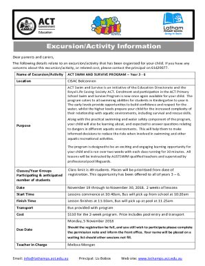 Fillable Online Excursion Performance And Activity Consent Form