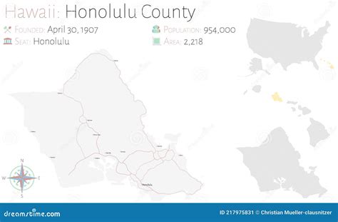 Map of Honolulu County in Hawaii Stock Vector - Illustration of rivers, state: 217975831