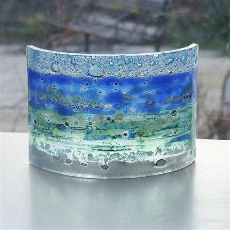 Fused Glass Sculpture Curve Candle Screen Seascape Fired Creations