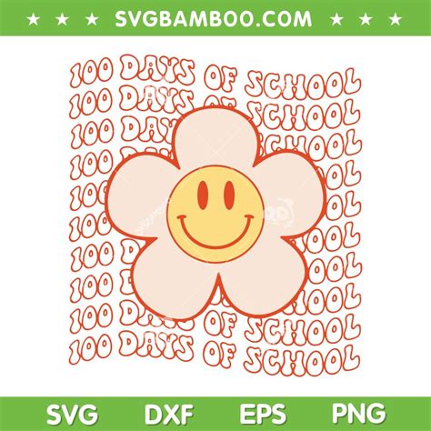 Retro Groovy Happy Face 100 Days Of School Svg Png