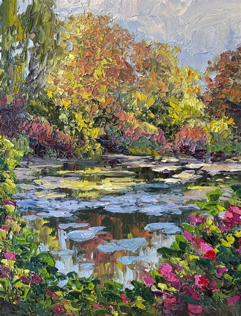 Fall Garden Pond Painting by Kristen Olson Stone | Saatchi Art