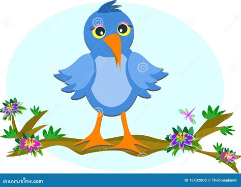 Blue Bird On A Branch Stock Vector Illustration Of Cute 15432800