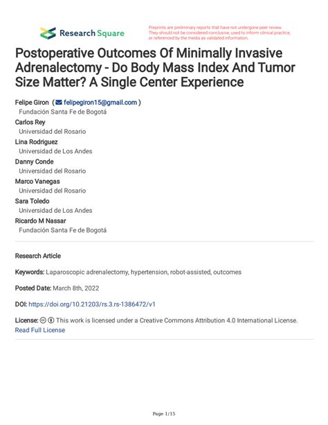 Pdf Postoperative Outcomes Of Minimally Invasive Adrenalectomy Do