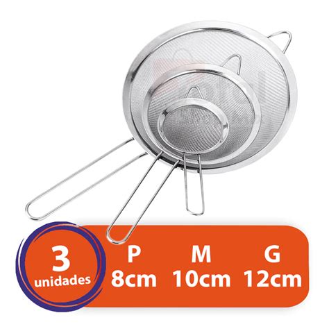 Kit 3 Peneiras Coador 8 10 12cm Aço Inox Luxo Utensílios De Cozinha