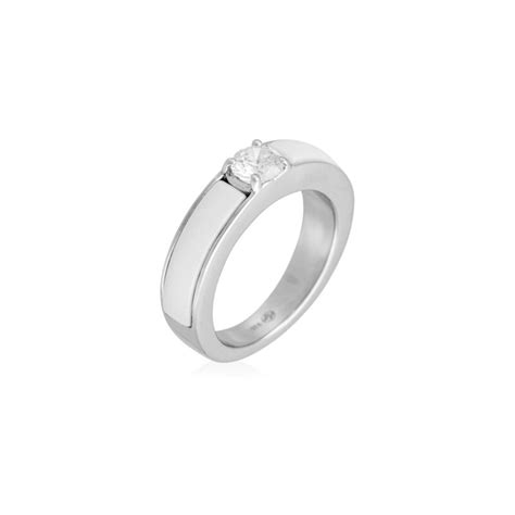 Bague céramique blanche argent et oxydes de zirconium Solitaire