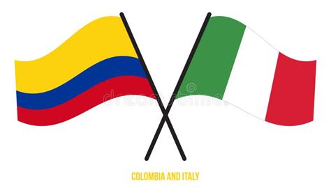 Colombia And Italy Flags Crossed And Waving Flat Style Official