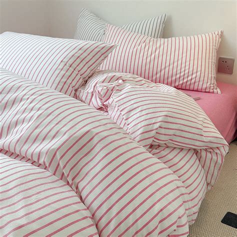 Cozy Pink Stripes Bed Sheets, 100% Cotton Bedding, Dorm Room Bedding ...