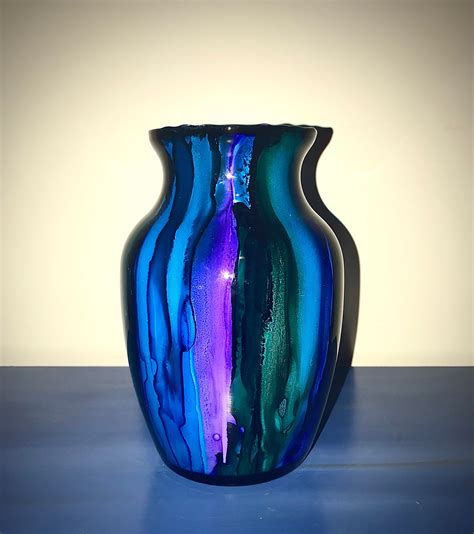 Hand Painted Alcohol Ink Glass Vase Etsy